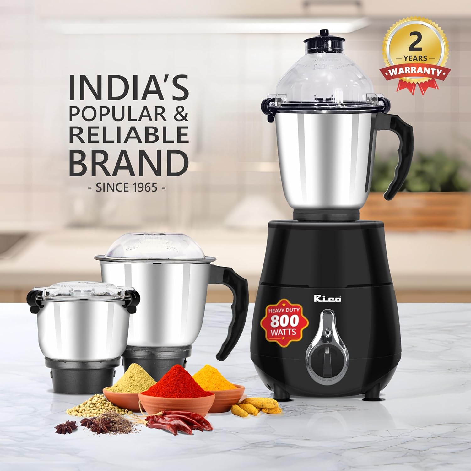 Rico 800Watt Mixer Grinder with Japanese Technology Whip Mode