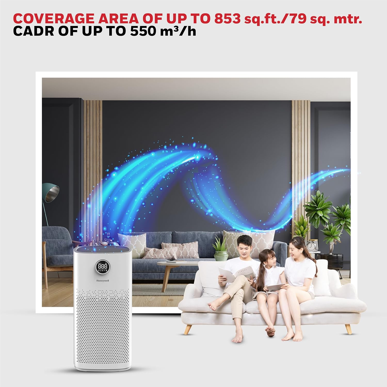 Honeywell Air Purifier For Home, 4 Stage Filtration,Covers 853sq.ft,PM 2.5 Level Display,with WIFI & ALEXA,H13 HEPA & Activated Carbon Filter,Removes 99.99% Pollutants,Micro Allergens-Air Touch P2