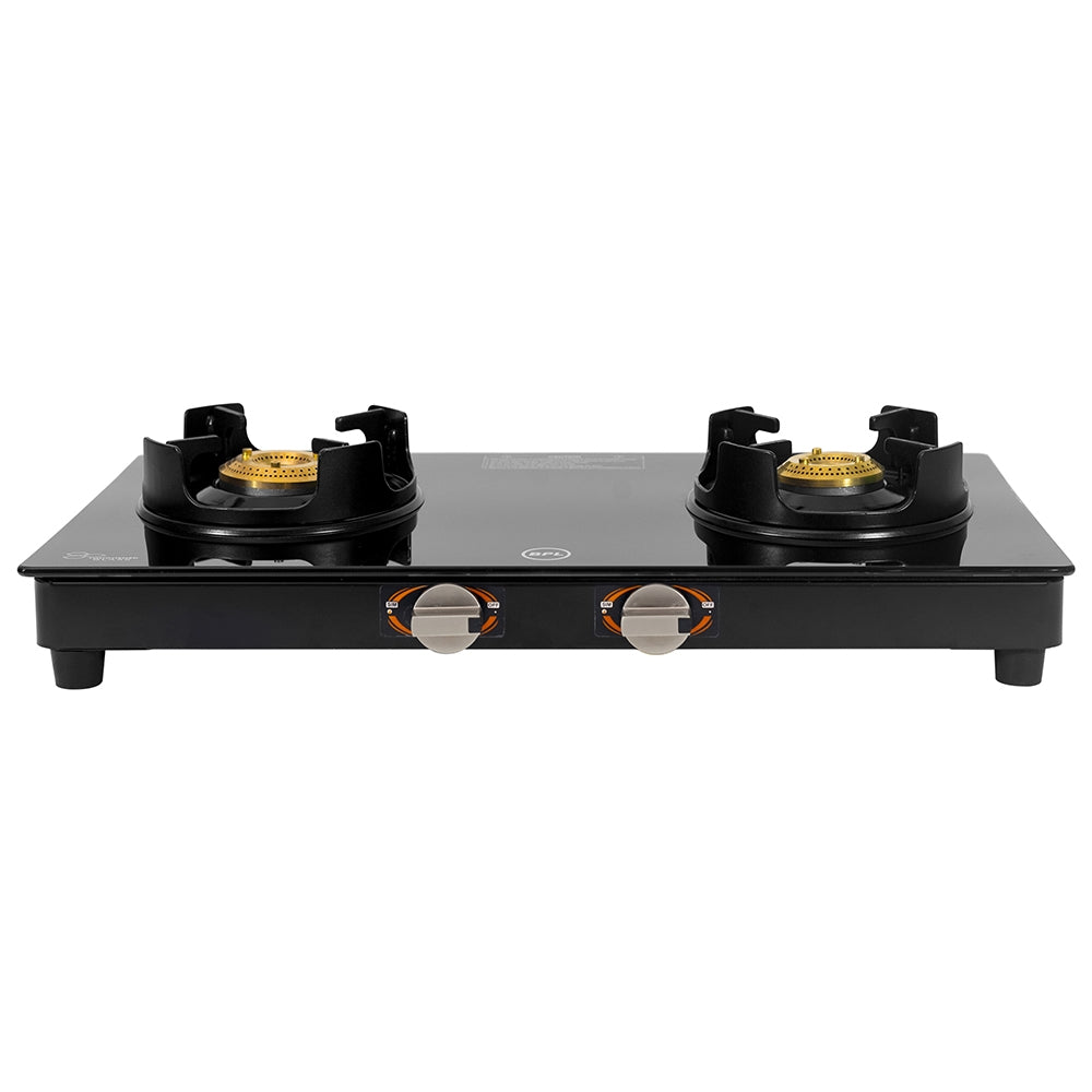 BPL Slim Glass Top 2 Burner Gas Stove BGSGTS0042B, Metal Knobs