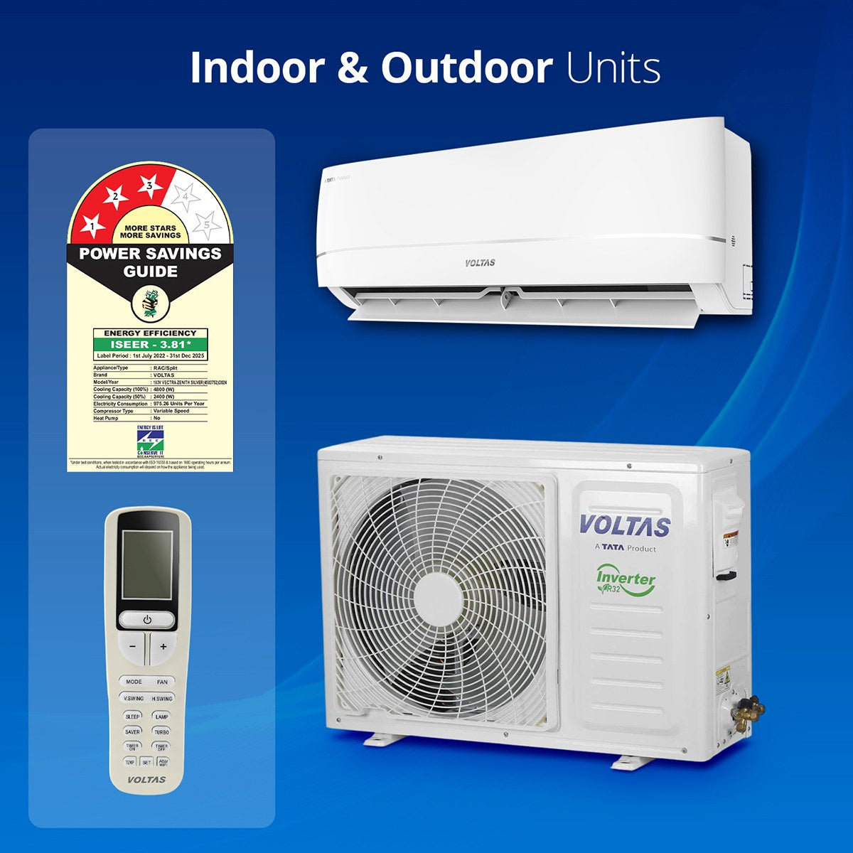 Voltas 183V Vectra Zenith Silver 1.5 Ton 3 Star Inverter Split AC | Copper | 4-in-1 Adjustable Mode | Anti-Dust Filter