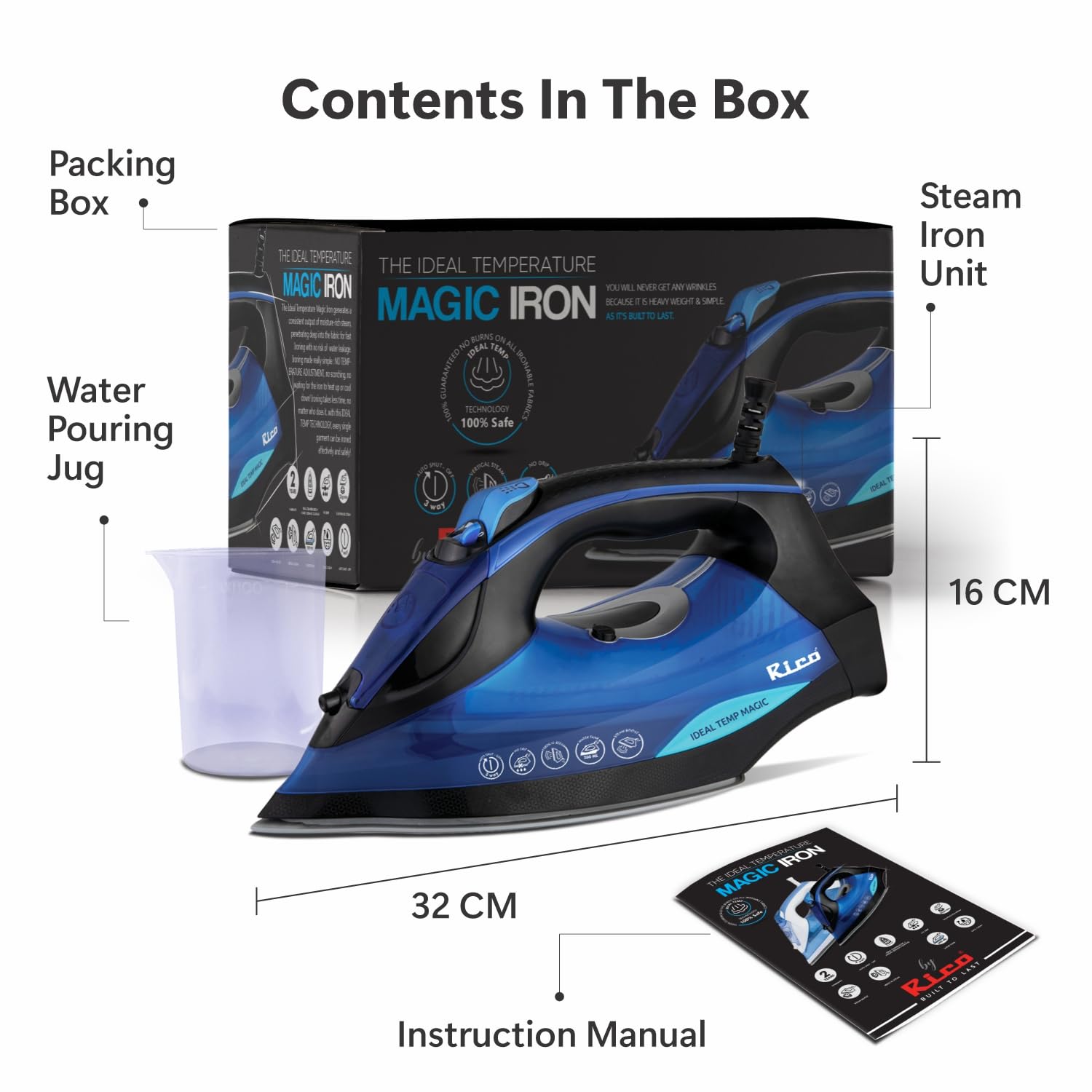 Rico 2200 Watts Japanese Technology Steam Iron with Spray | No Burn Guaranteed | Press Iron Clothing with 2 Ways Auto Shut-Off | 2 Year Replacement Warranty SI2110