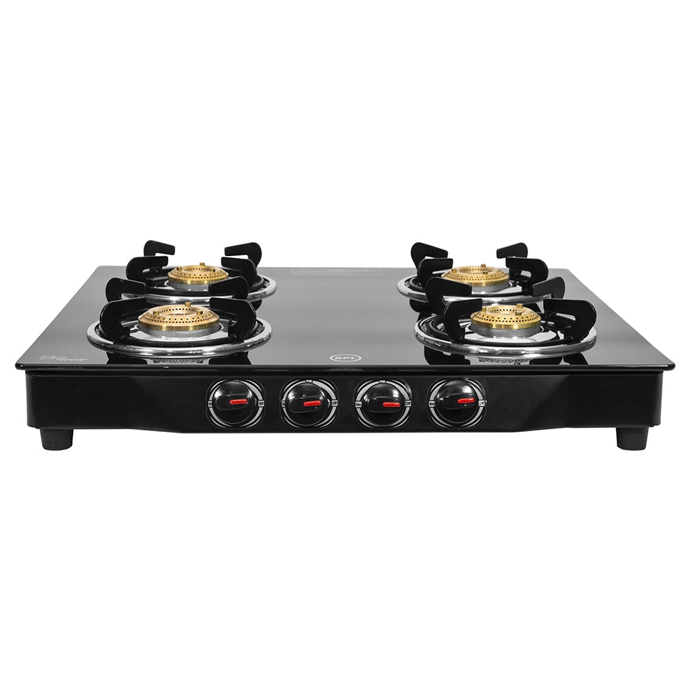 BPL BGSGTR2334BE 4-Burner Glass Top Gas Stove, Brass Burners