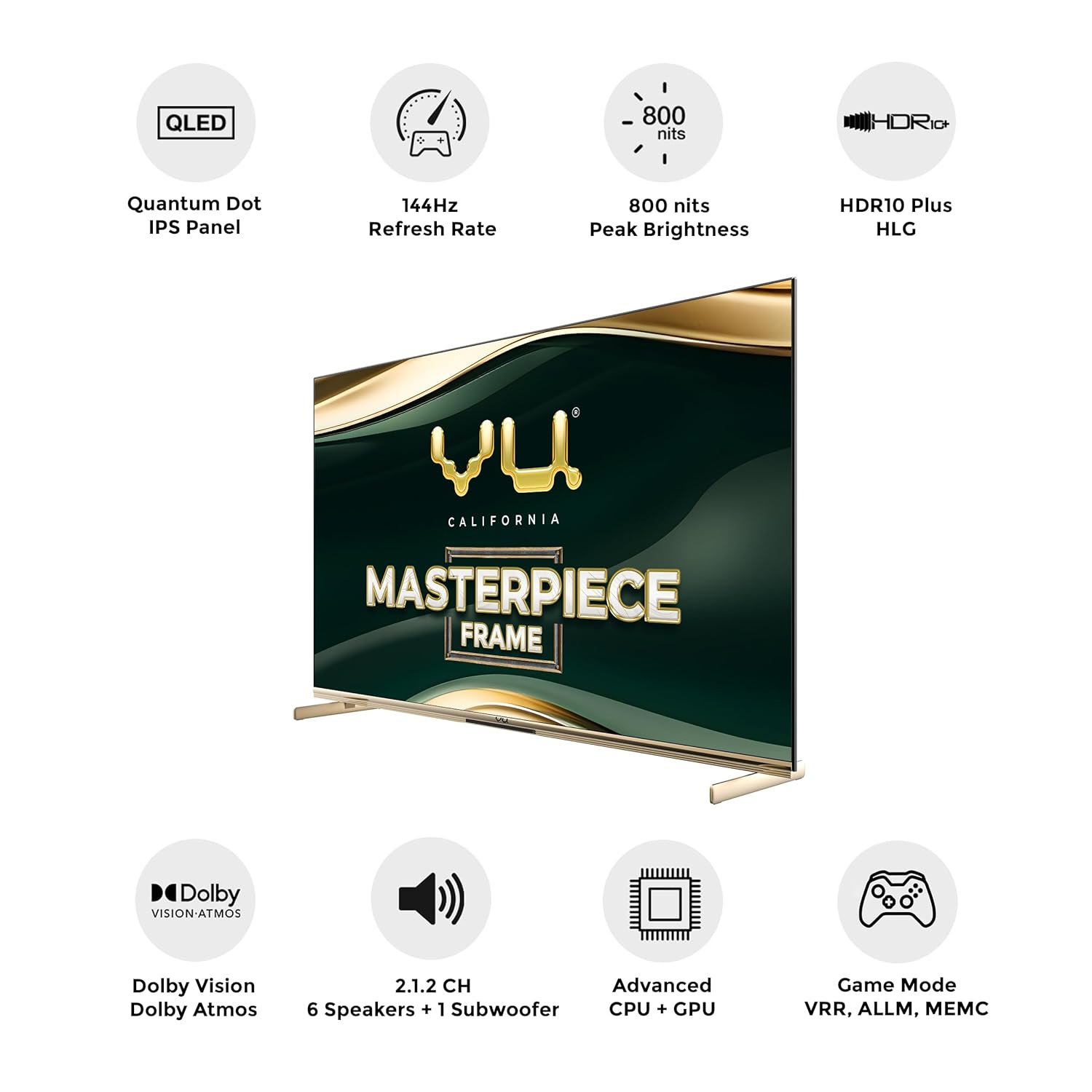 Vu 139cm (55 inches) Masterpiece Frame Series 4K QLED TV 55MASTERPIECE (Armani Gold) With 3 Year Warranty