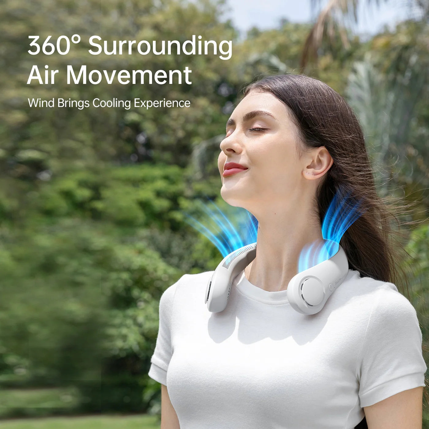 Alt Tag: Jisulife Neck Fan Life 3 dark green 4000mAh wearable bladeless neck fan with 360  surrounding airflow for outdoor cooling