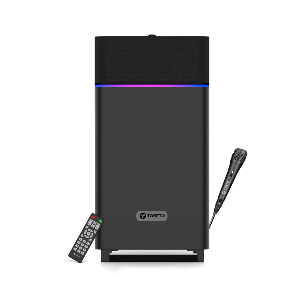 Toreto Party Mini Powerful 70W RMS Home Theater Bluetooth Party Box Party/Home Audio Speaker with High Power Bass- Wired Karaoke Mic- AUX- USB and Dynamic RGB LED