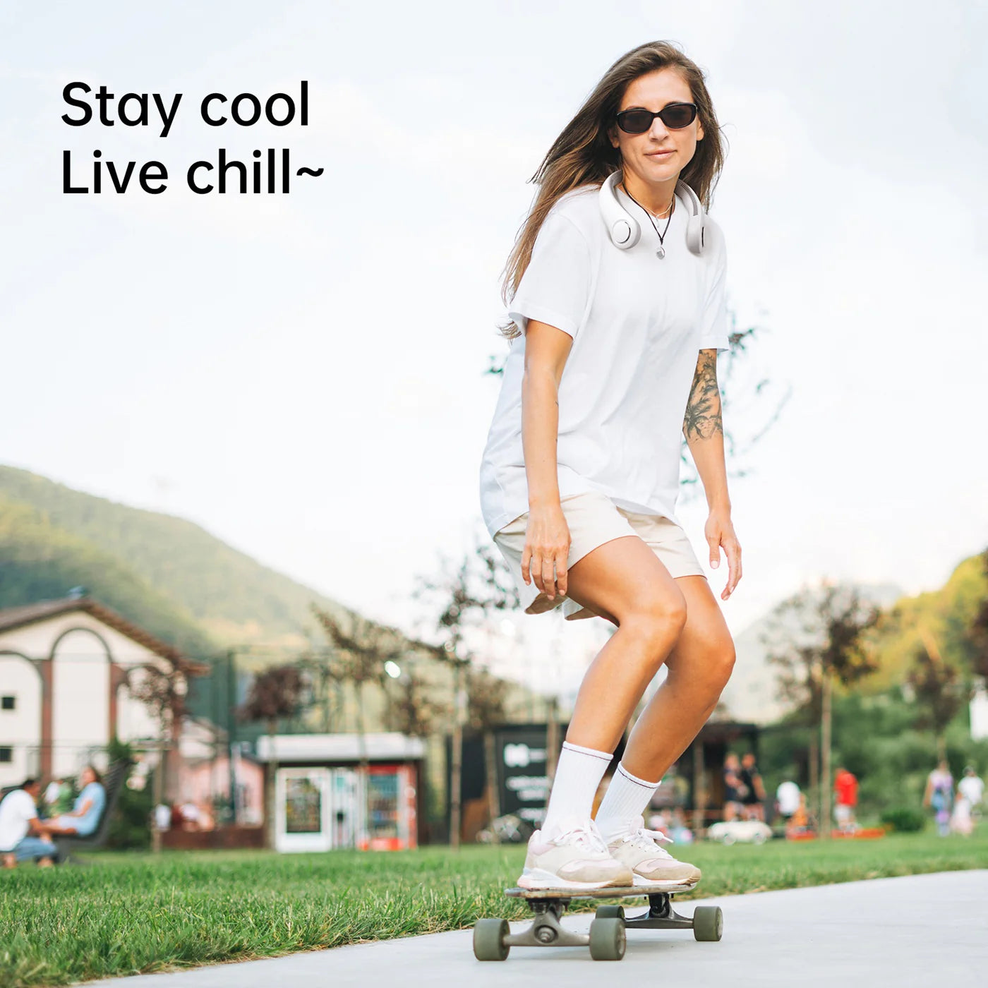 Jisulife Neck Fan Life 3 dark green 4000mAh wearable bladeless neck fan, 360° airflow cooling for outdoor travel and daily use