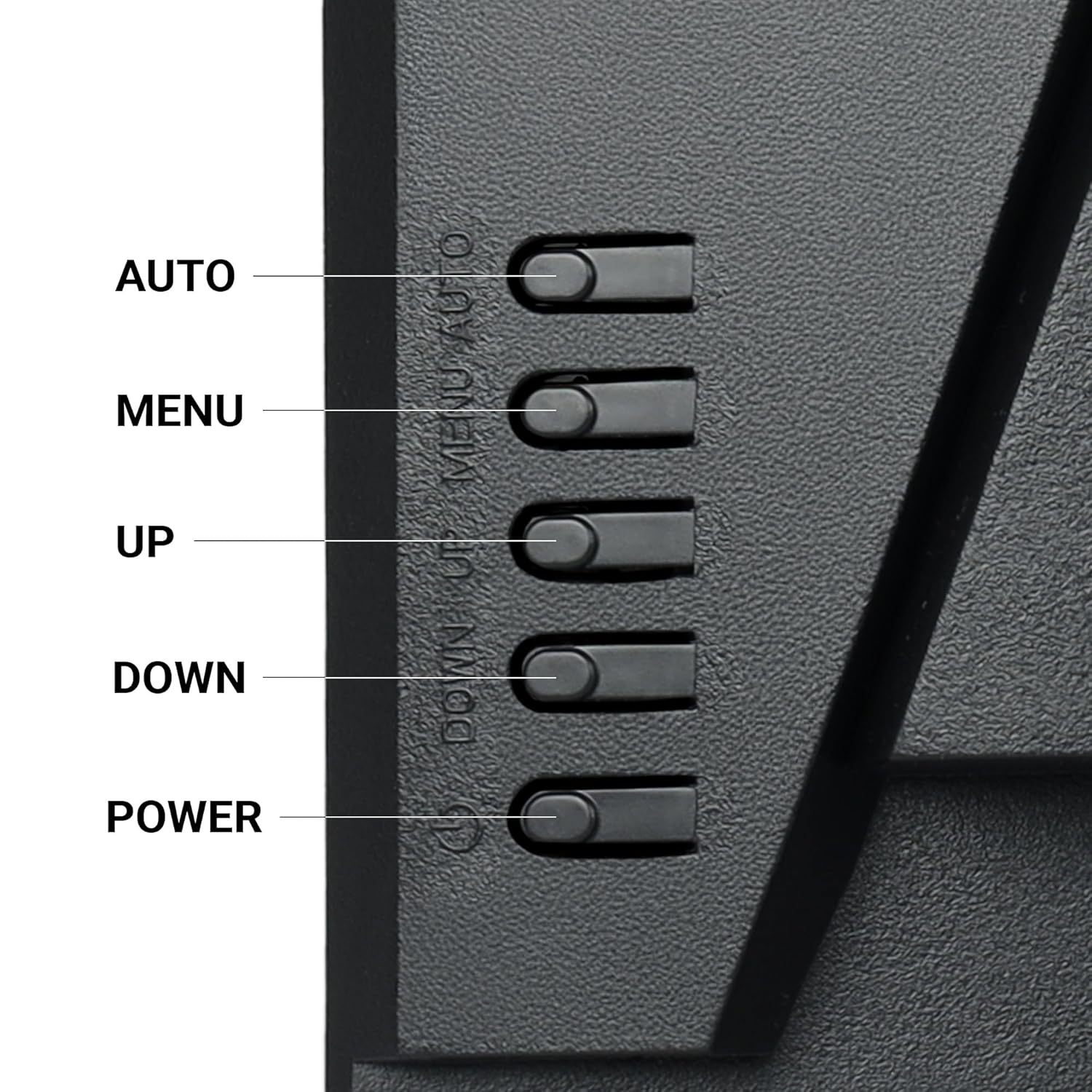 Control buttons for Zebronics Zebster A20HD 20 inch LED Monitor - Auto, Menu, Up, Down, Power.