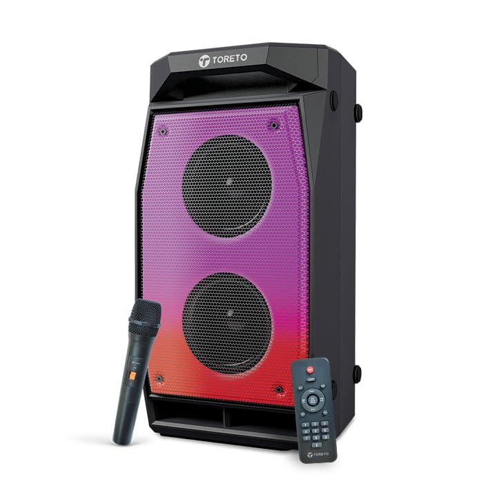 Toreto Evolve Pro Portable Sound Box with Wireless Karaoke Mic , RGB Light , Aux , USB 60 W Bluetooth Party Speaker  (Black, 2.0 Channel)