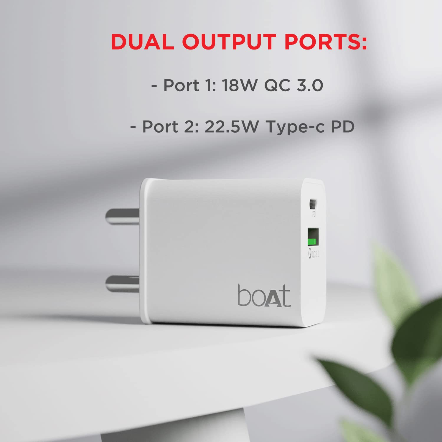 boAt WCDV 22.5W Dual Port Fast Charger 