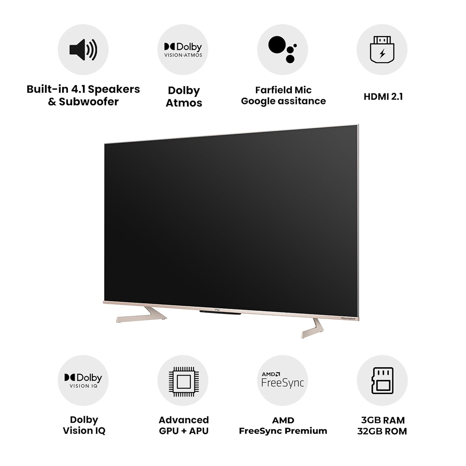 Vu 189cm (75 inches) Masterpiece Series 4K QLED TV 75QMP (Armani Gold) With 3 Year Warranty