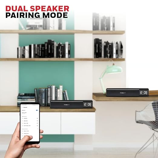 Honeywell Moxie V1000 10W 2.0 Channel V5.0 Wireless Bluetooth Soundbar, 5.0 Stereo Sound, 52mm*2 Drivers, 15Hrs Playtime, TWS, 1200mAh Battery, Multiple Connectivity via SD Card, Audio Jack & USB (Black)