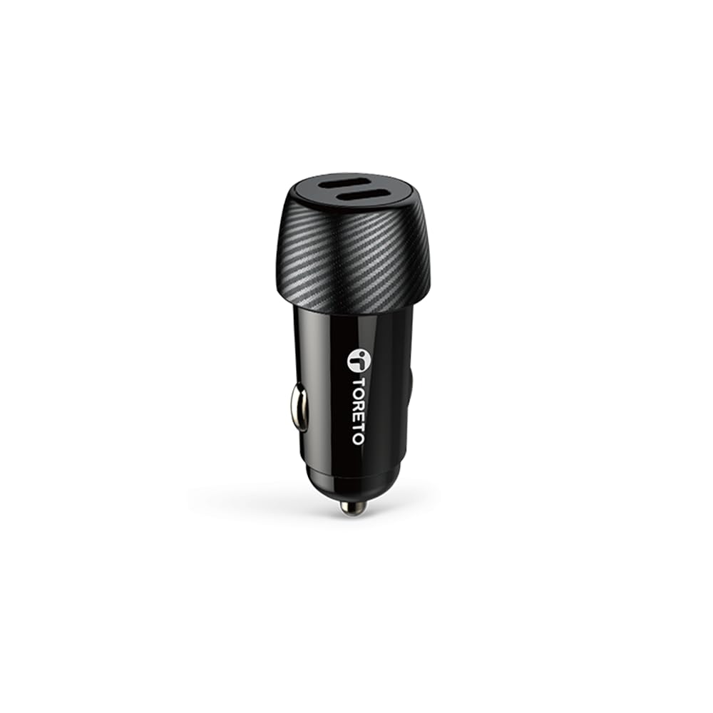 Toreto Turbo NEO 40 Watt Super Fast Car Charger with Dual PD 3.0 Output- Compatible with iPhones Series-Tablets-Earbuds All Type C Smartphones and Devices (Black)