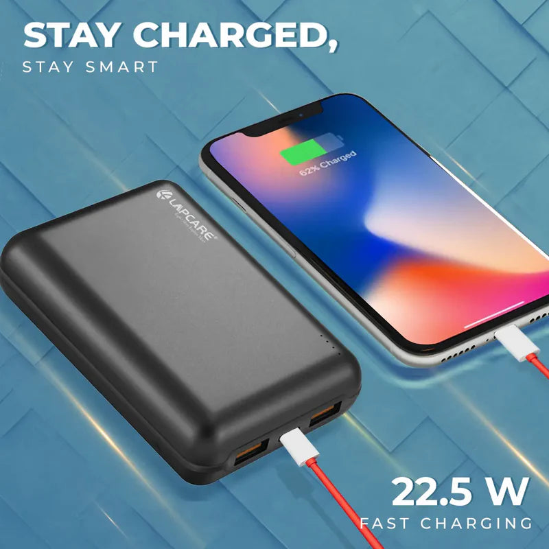 LAPCARE Ginne-II 20000mAh Slim 22.5w PD Fast Charging Power Bank | Dual Port (Type-C + USB) | LED Indicator | Small Pocket Friendly Metal Design for iPhone, Android & Other Devices