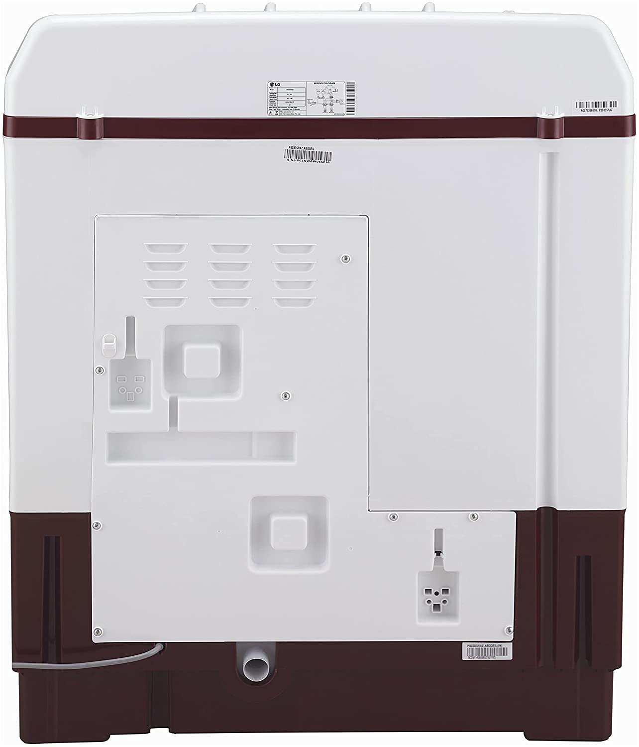 LG 8 kg 5 Star with Roller Jet Pulsator with Soak- Wind Jet Dry and Rat Away- 6 Kg (Spin Tub Capacity) Semi Automatic Top Load Washing Machine Maroon- White  (P8035SRAZ)