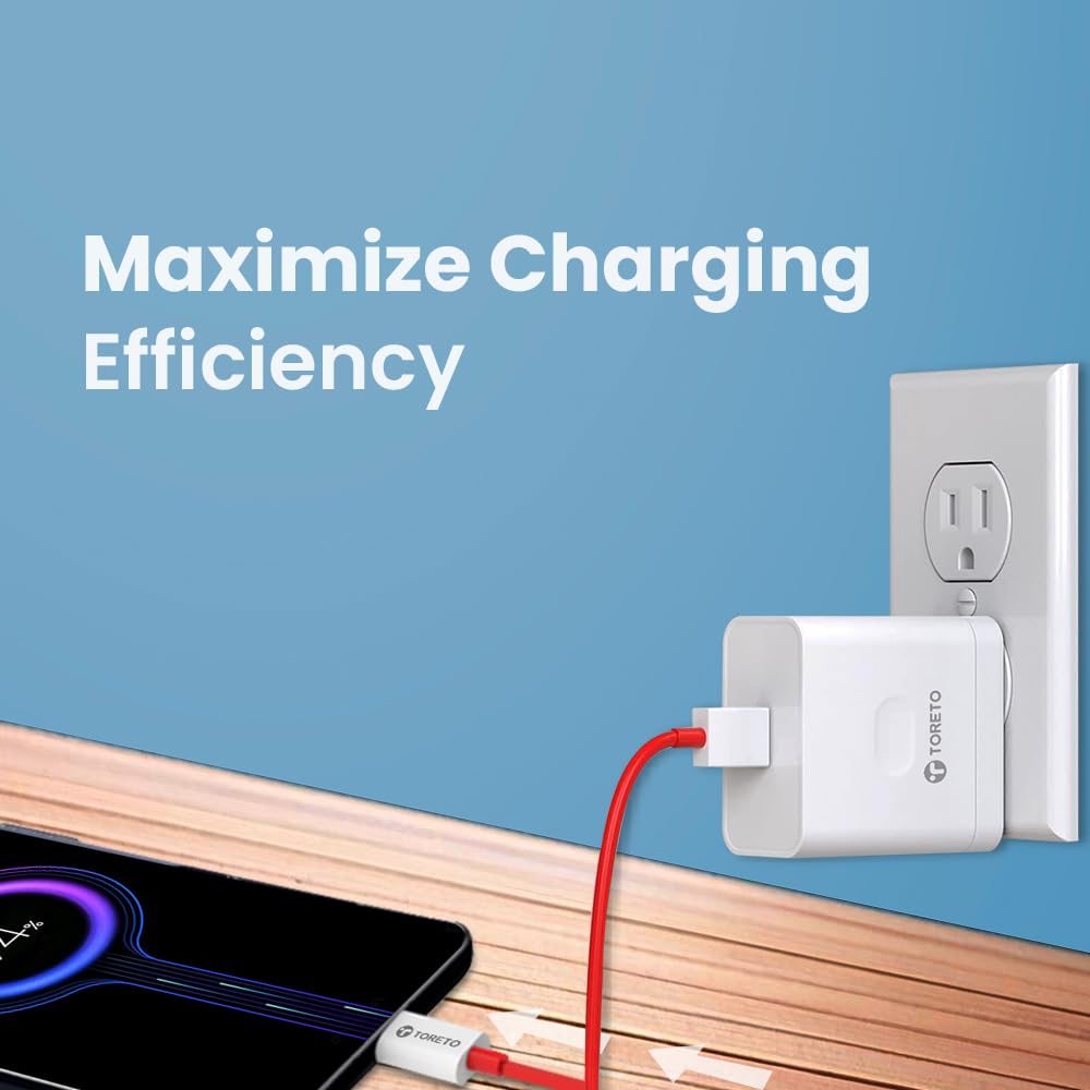 Toreto Zest GO 100W Super Vooc Fast Charging Adaptor Mobile Charger for Android Smartphone and All C-Type-C Devices USB to Type C Fast Charging Cable Included (White)