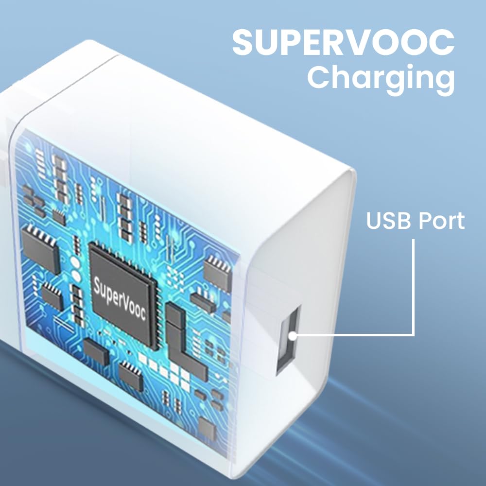 Toreto Zest GO 100W Super Vooc Fast Charging Adaptor Mobile Charger for Android Smartphone and All C-Type-C Devices USB to Type C Fast Charging Cable Included (White)