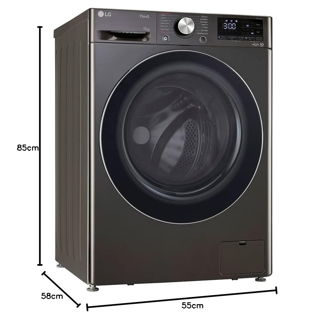 LG 11 Kg 5 Star Inverter Wi-Fi Fully-Automatic Front Load Washing Machine with In-Built Heater (FHP1411Z9B- Black VCM- AI DD Technology- 1400 RPM & Steam+)
