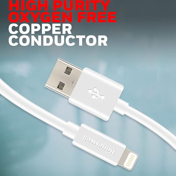 Honeywell USB to Lightning cable  MFI-certified lighting connector  Fast Charging  Non-Braided sync and charge cable for iPhone  iPad  Airpods  iPod  4 Feet (1.2M)- White