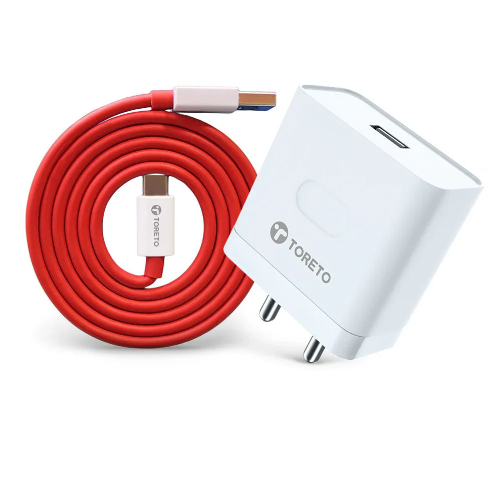 Toreto Zest GO 100W Super Vooc Fast Charging Adaptor Mobile Charger for Android Smartphone and All C-Type-C Devices USB to Type C Fast Charging Cable Included (White)