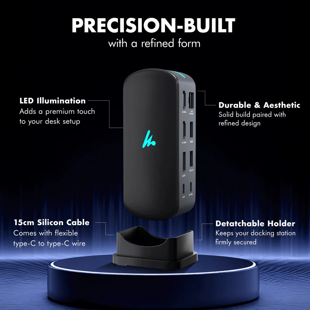 WOZOYO 11-in-1 USB Type-C Docking Station with LED illumination and detachable holder