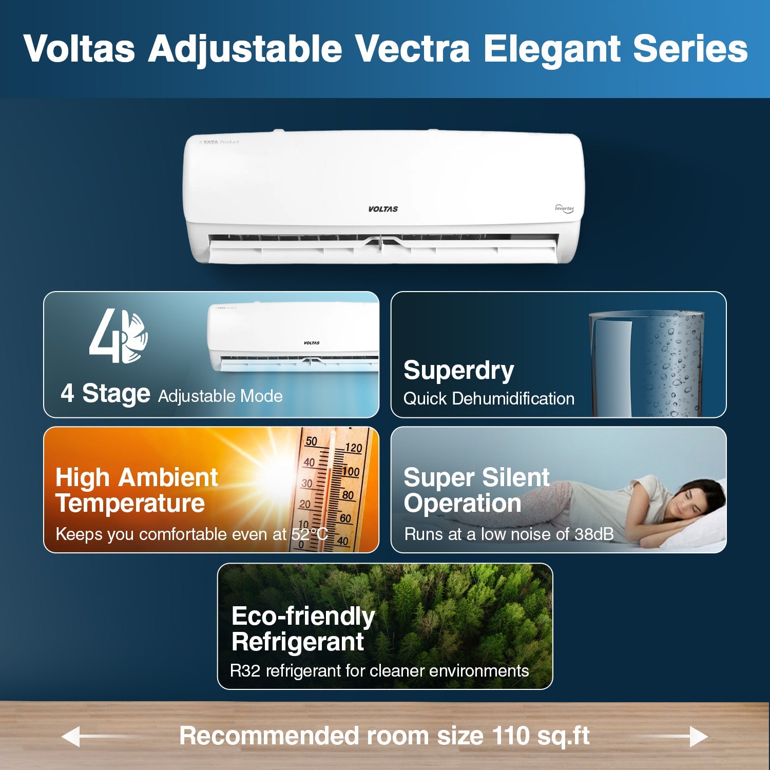 Voltas 1 Ton 3 Star Inverter Split AC (Copper- 4-in-1 Adjustable Mode- Anti-Dust Filter- 2023 Model- 123V Vectra Elegant- White)