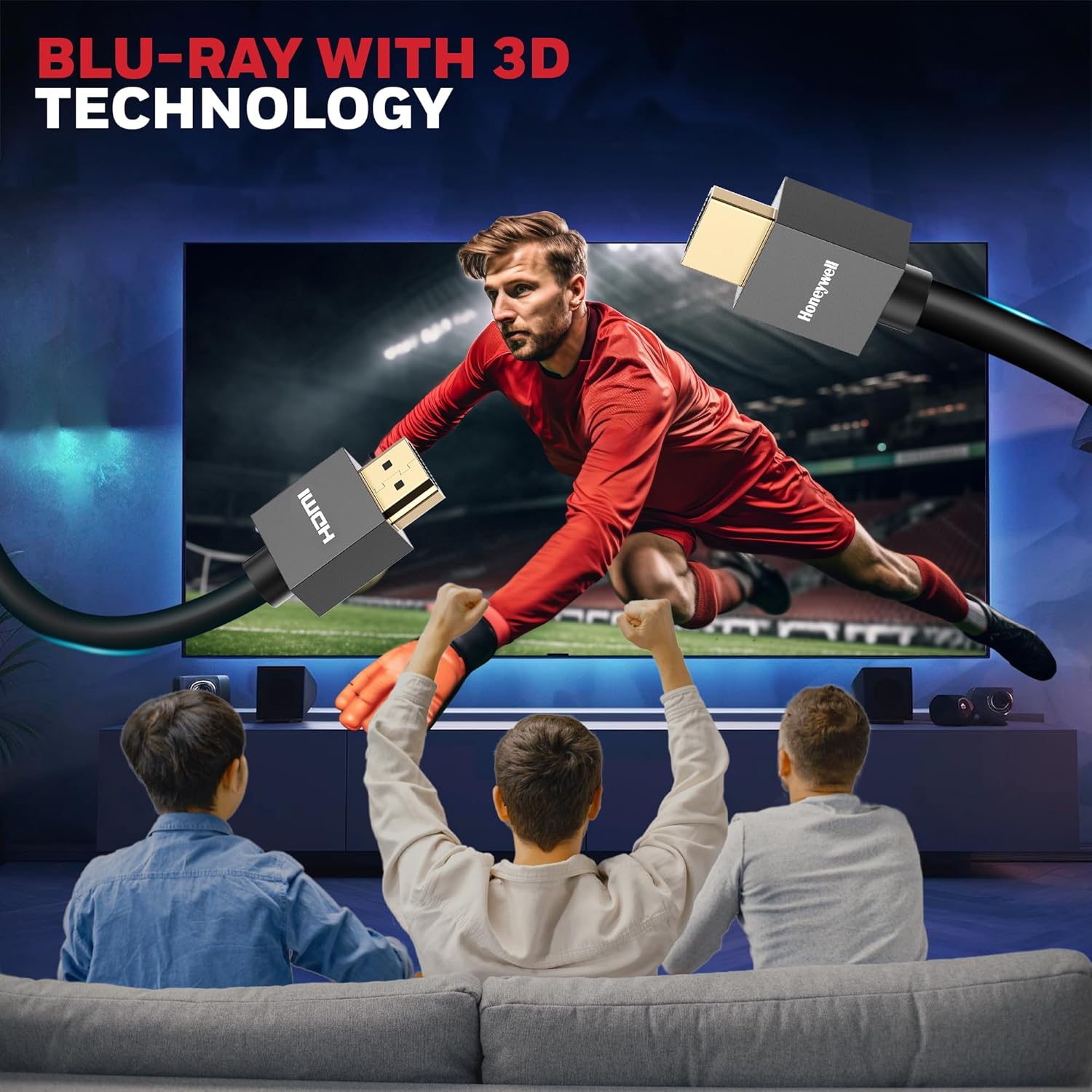 Honeywell HDMI Cable v2.0 with Ethernet, 3D/4K@60Hz Ultra HD Resolution, 18 GBPS Transmission Speed, High-Speed, Compatible with all HDMI Devices Laptop Desktop TV Set-top Box Gaming Console (Black)