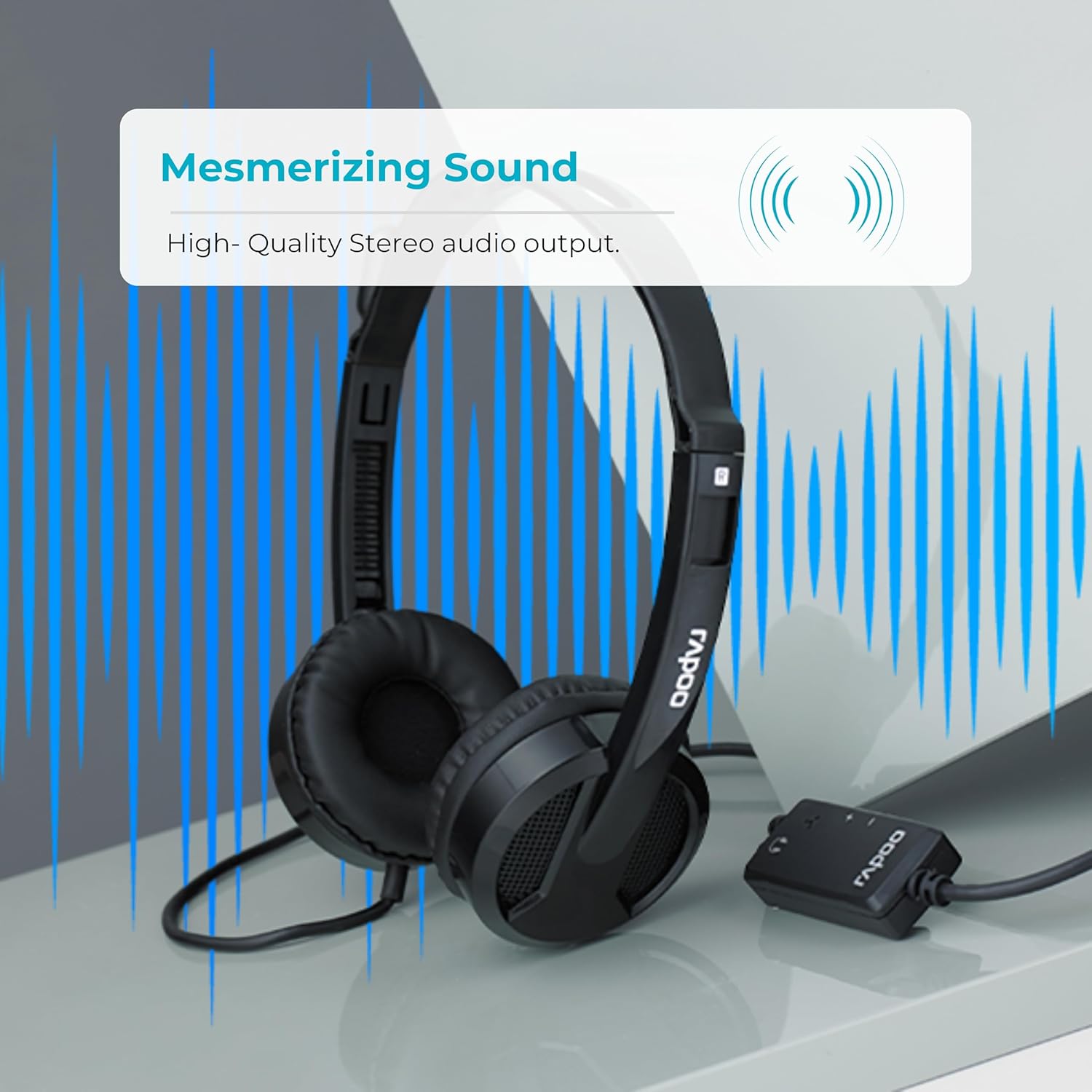 Rapoo H120 USB Wired Stereo Headset with Noise-Reduction Microphone, On-Ear Design, Inline Controls