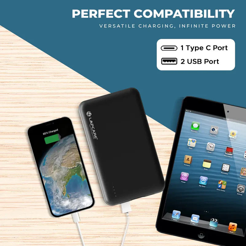 LAPCARE Ginne-II 20000mAh Slim 22.5w PD Fast Charging Power Bank | Dual Port (Type-C + USB) | LED Indicator | Small Pocket Friendly Metal Design for iPhone, Android & Other Devices