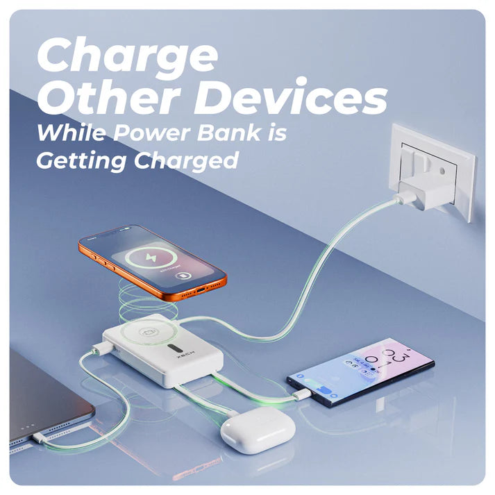 XECH X-Charge MAG PRO charging multiple devices while powering up, showcasing its smart functionality.