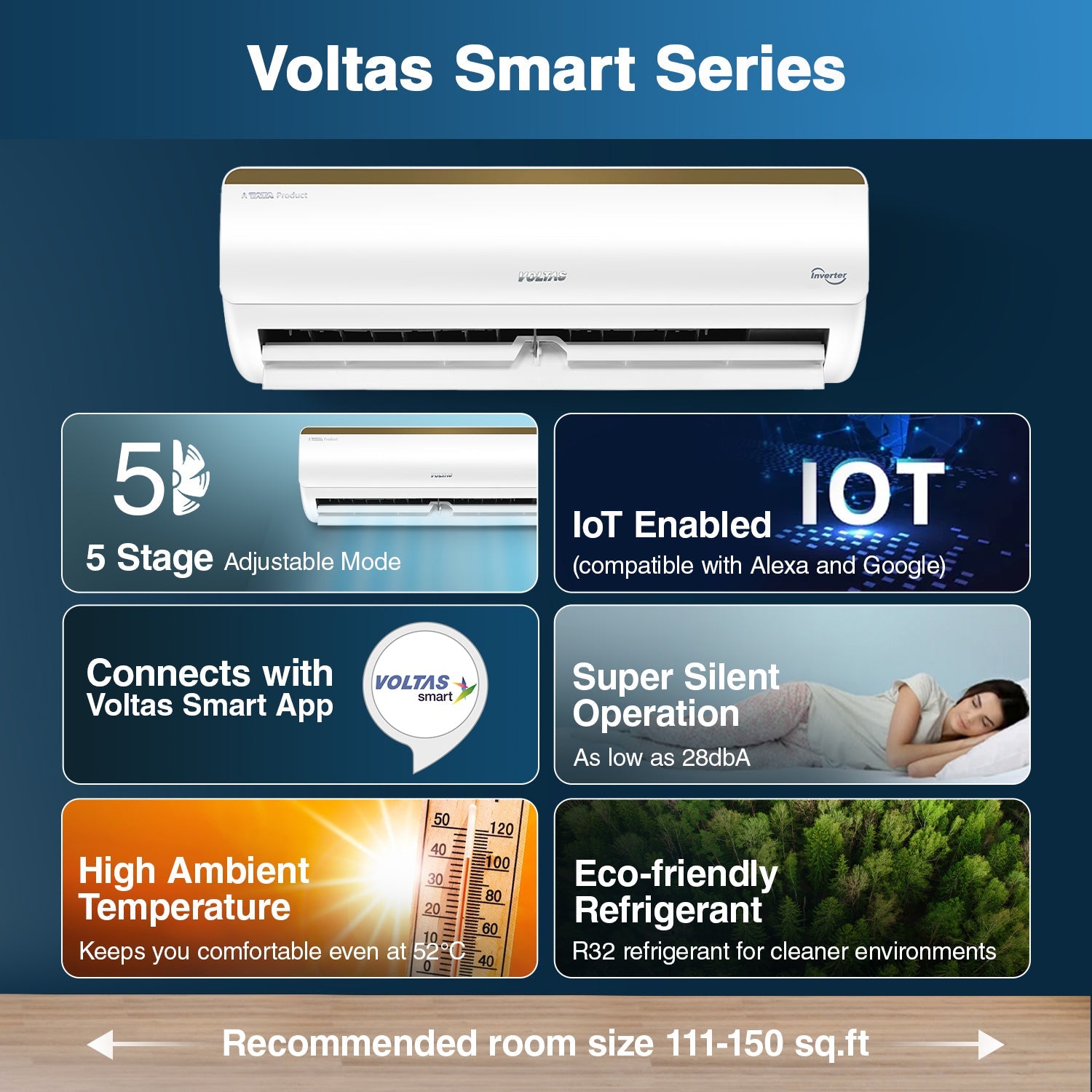 Voltas SmartAir Inverter AC- 1.5 Ton- 3 star - 183V Vertis Smart Elite Gold With IoT