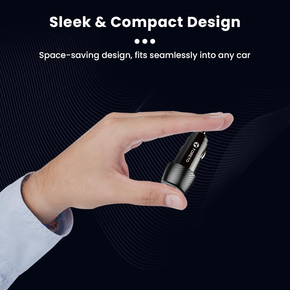 Toreto Turbo NEO 40 Watt Super Fast Car Charger with Dual PD 3.0 Output- Compatible with iPhones Series-Tablets-Earbuds All Type C Smartphones and Devices (Black)