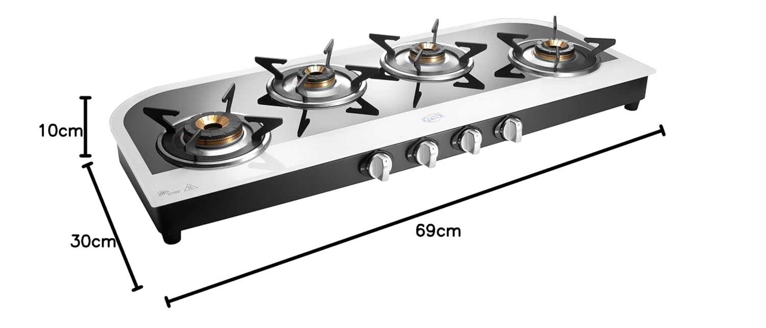 Jyoti 4 Burner Gas Stove 3D Swirl Glass Top
