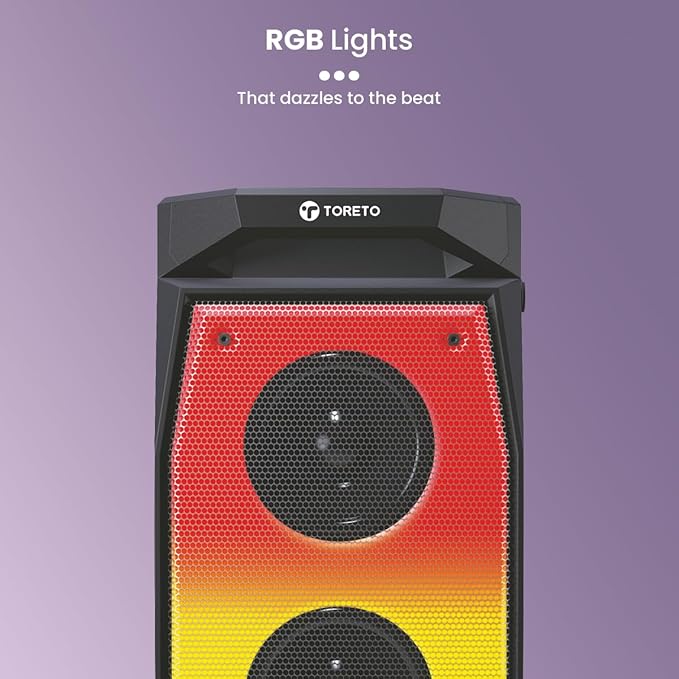 Toreto Evolve Pro Portable Sound Box with Wireless Karaoke Mic - RGB Light - Aux - USB 60 W Bluetooth Party Speaker  (Black- 2.0 Channel)
