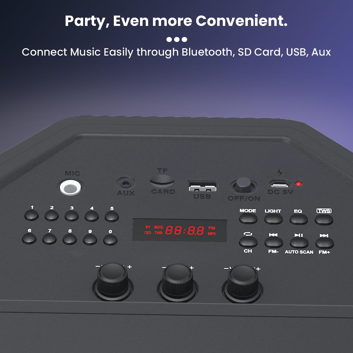 Toreto Evolve Pro Portable Sound Box with Wireless Karaoke Mic - RGB Light - Aux - USB 60 W Bluetooth Party Speaker  (Black- 2.0 Channel)