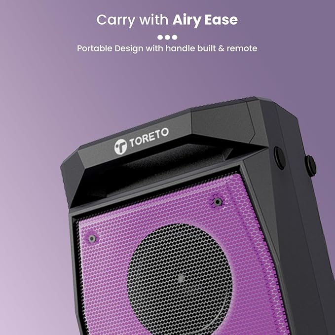 Toreto Evolve Pro Portable Sound Box with Wireless Karaoke Mic - RGB Light - Aux - USB 60 W Bluetooth Party Speaker  (Black- 2.0 Channel)