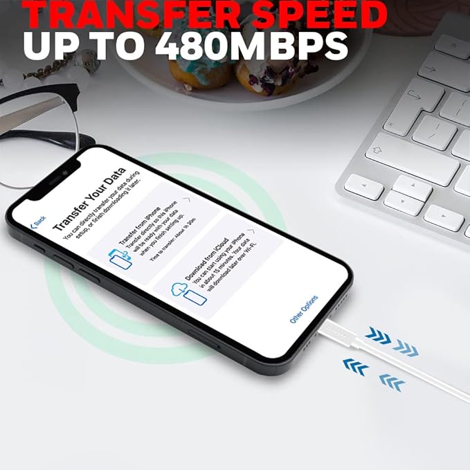 Honeywell USB to Lightning cable  MFI-certified lighting connector  Fast Charging  Non-Braided sync and charge cable for iPhone  iPad  Airpods  iPod  4 Feet (1.2M)- White