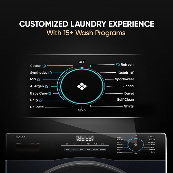 Haier 8 kg Fully Automatic Front Load Washing Machine with In-built Heater Black, Blue  (HW80-IM12929EBK)