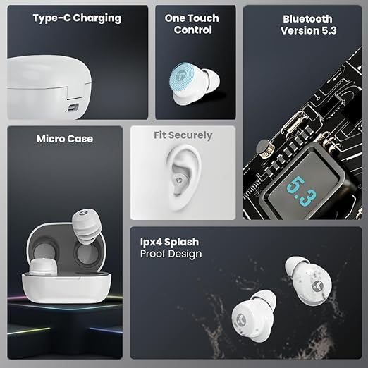 Toreto Air Mini Smart TWS in Earbuds with LED Display- 25Hrs Playtime- Bluetooth 5.2V- Music & Game Modes- Low Latency- Ipx4 Water Resistant- Voice Assistant- Type C Fast Charging