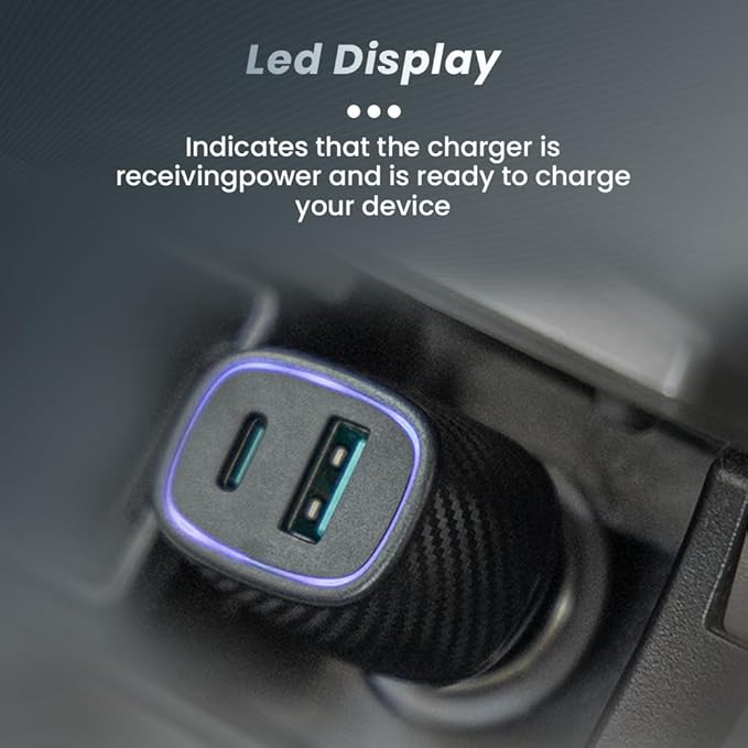 Toreto Turbo Pro 69w Car Charger with Dual Output | Fast Charging | Compatible with All Smartphones- iPad- Tablets- Laptop | 69W with Type-C to C Fast Charging Cable Black