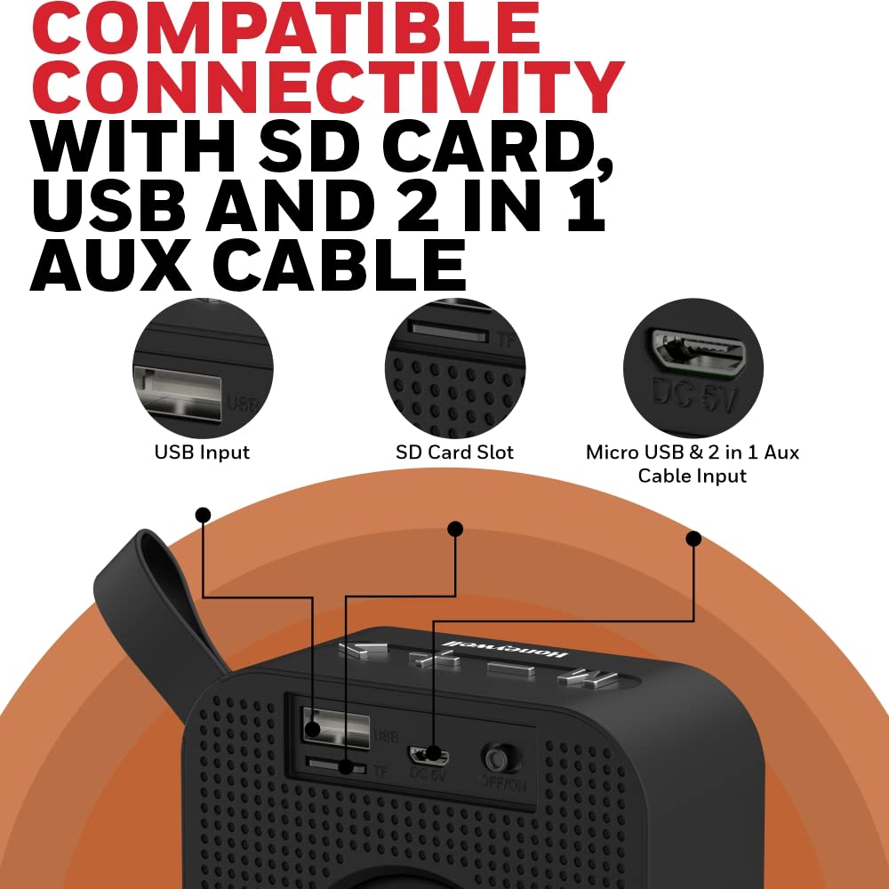 Honeywell Moxie V100, Portable Speaker with Wireless Bluetooth 5.0 Connectivity, Upto 6 Hours Playtime, TWS Feature and Durable Design (Orange)
