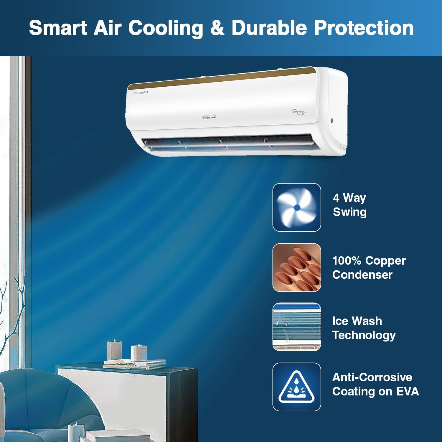 Voltas SmartAir Inverter AC- 1.5 Ton- 3 star - 183V Vertis Smart Elite Gold With IoT
