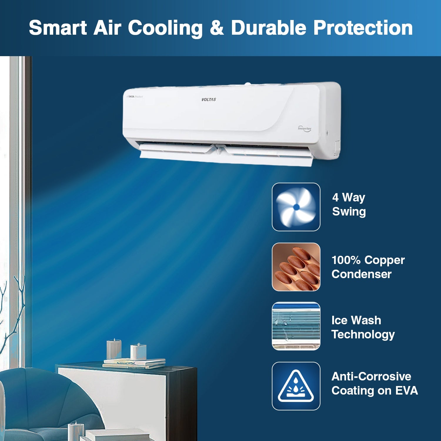 Voltas SmartAir Inverter AC- 1.5 Ton- 3 star - 183V Vertis Platina