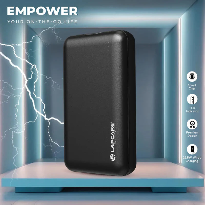 LAPCARE Ginne-II 20000mAh Slim 22.5w PD Fast Charging Power Bank | Dual Port (Type-C + USB) | LED Indicator | Small Pocket Friendly Metal Design for iPhone, Android & Other Devices