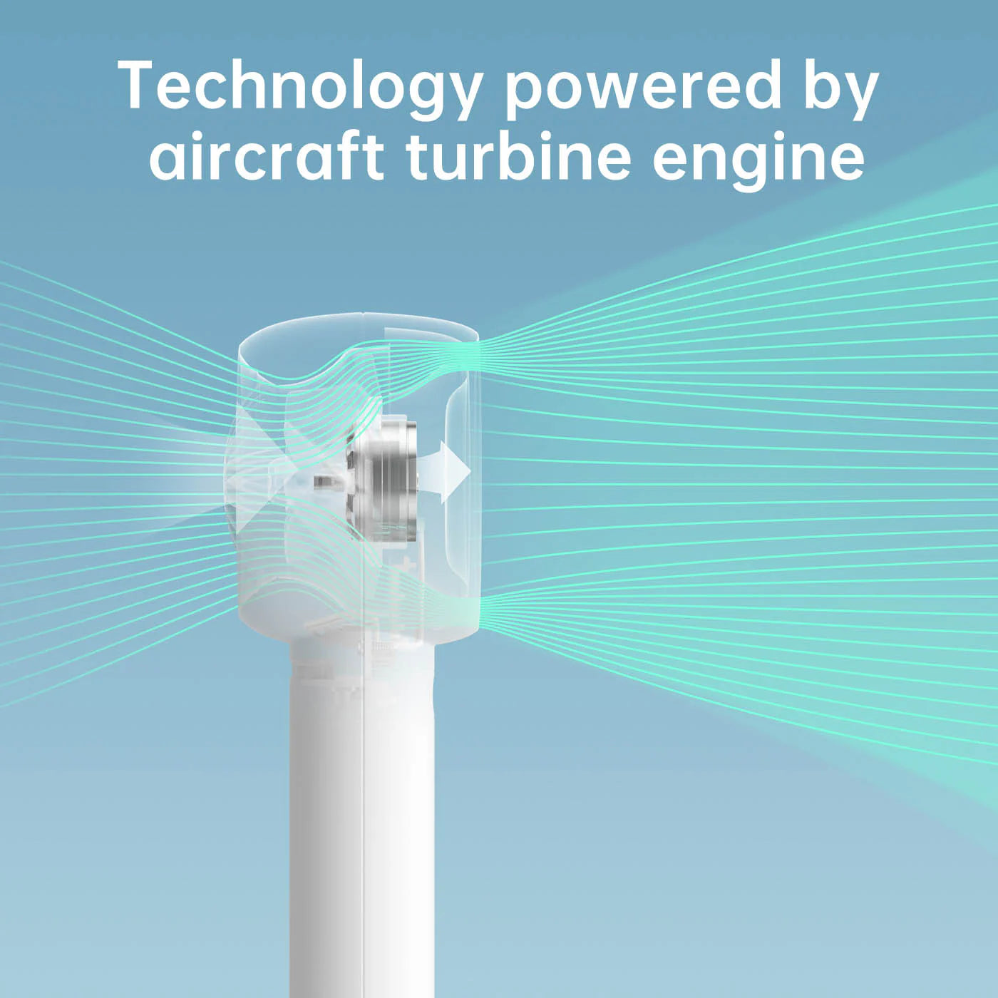  JISULIFE Handheld Fan Life5 L Brown with turbo air duct technology graphic showing aircraft turbine-powered airflow