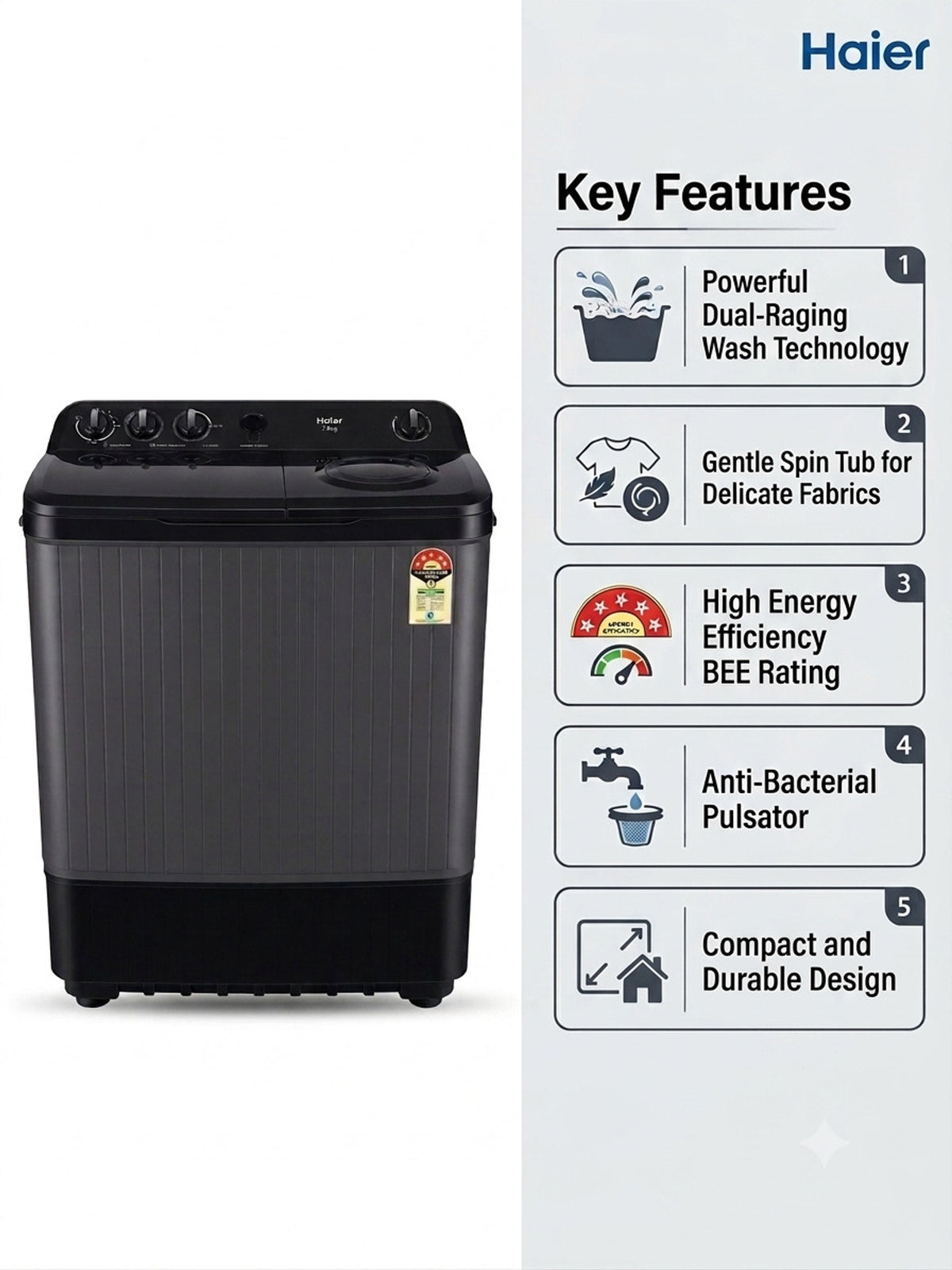 Haier 7.5 Kg Semi Automatic Washing Machine