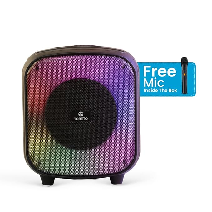 Toreto Party Pulse Wireless Portable Bluetooth Party Speaker| Dynamic Running RGB Light| 60Watt Signature Deep Bass Speaker | AUX- TF- TWS- USB Support | HD Sound| with Wireless Karaoke Mic