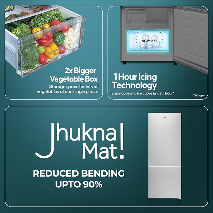 Haier 300 L, 2 Star, Twin Inverter Technology, Frost Free Double Door Bottom Mount Refrigerator (HRB-3502BS-P, Brushline Silver)