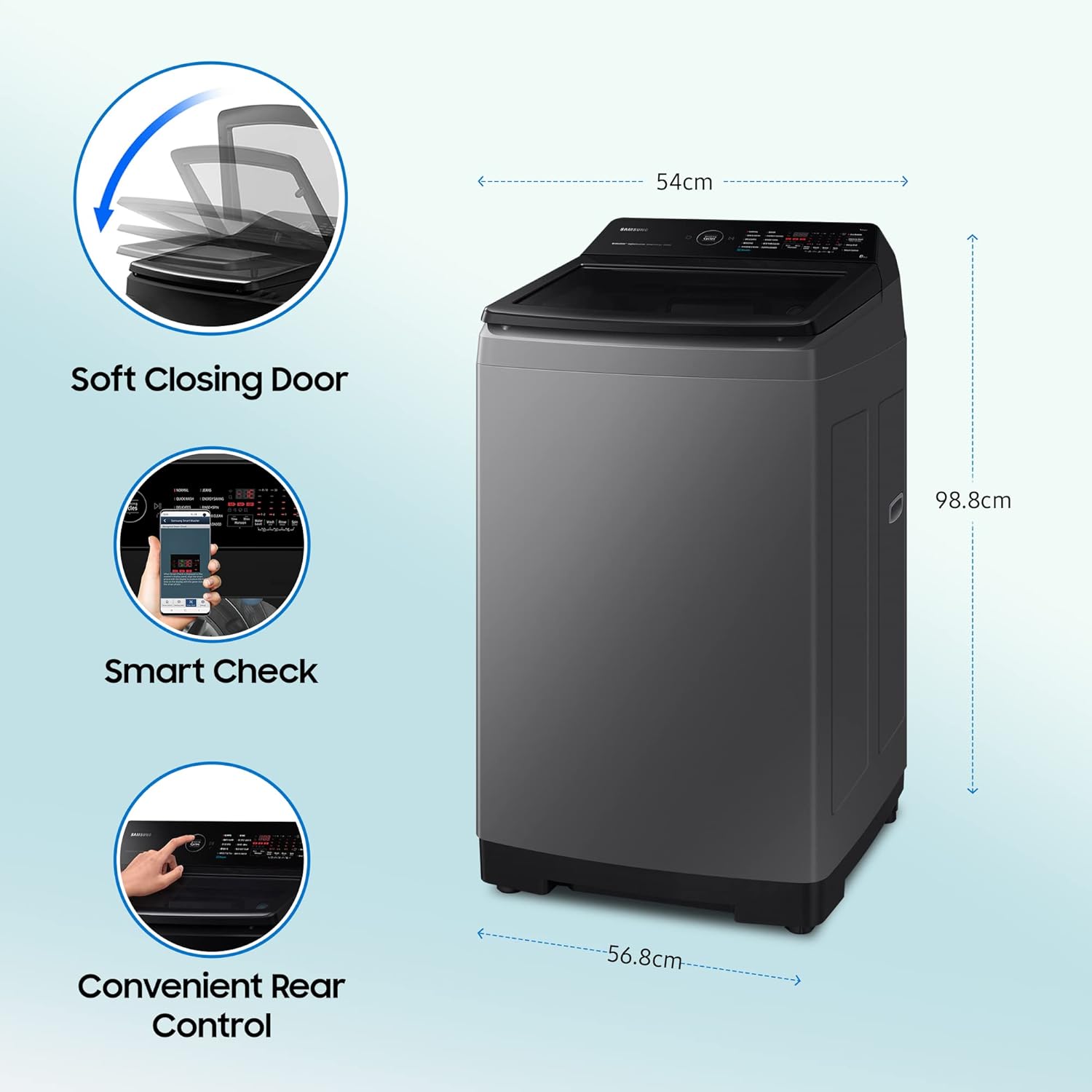 SAMSUNG 8 kg 5 Star Fully Automatic Top Load Washing Machine (WA80BG4582BDTL- In-built Heater- Dark Gray)