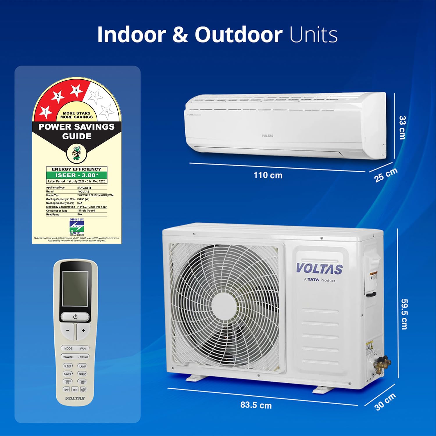 Voltas 1.5 Ton 3 Star Fixed Speed Split AC Venus Plus