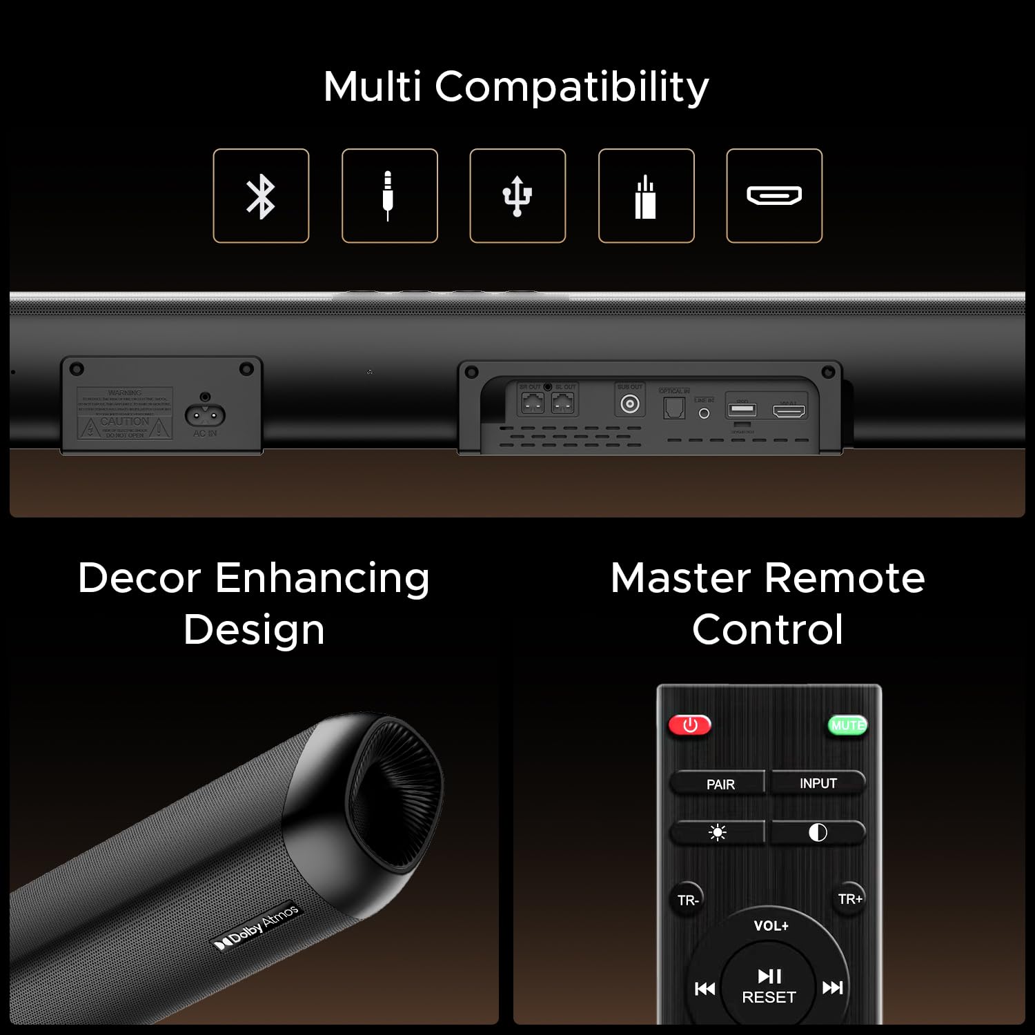 boAt Aavante Bar 5500DA 500W Bluetooth Soundbar w/Dolby Atmos & Cinematic Sound,5.1.2 Channel,8 Drivers for Surround Sound Effect,Multi- Compatibility, Remote Control(Premium Black)